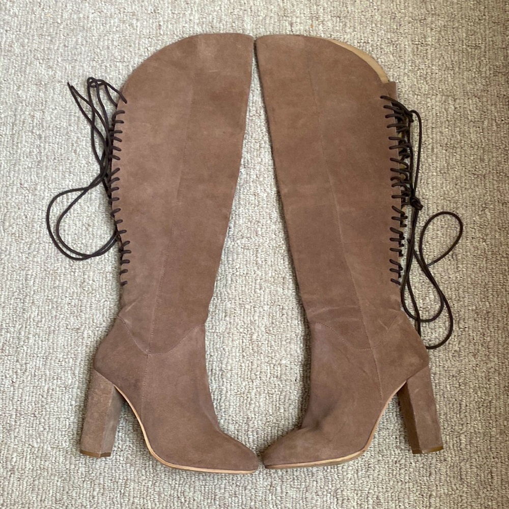 Steve Madden Revolvee Over the Knee Suede Leather Lace Up Block Heel Boho Boots - Picture 2 of 9